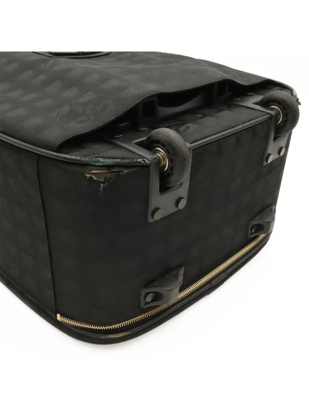 Chanel New Travel Line Bag Suitcase Carry Case Nylon Jacquard Black Gold
